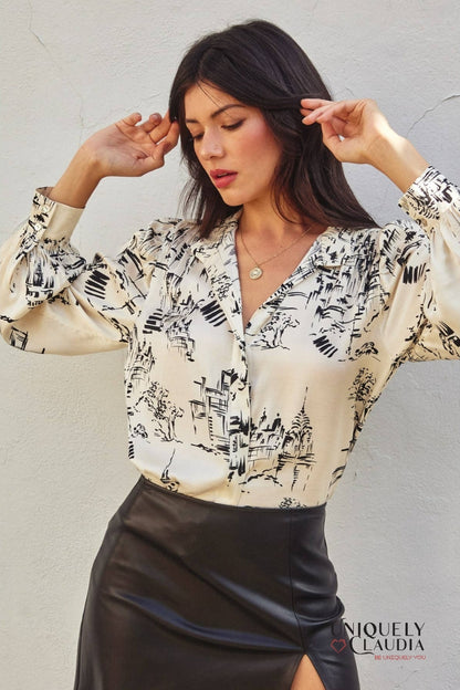 Janet Printed Bishop Sleeve Blouse | Uniquely Claudia Boutique 