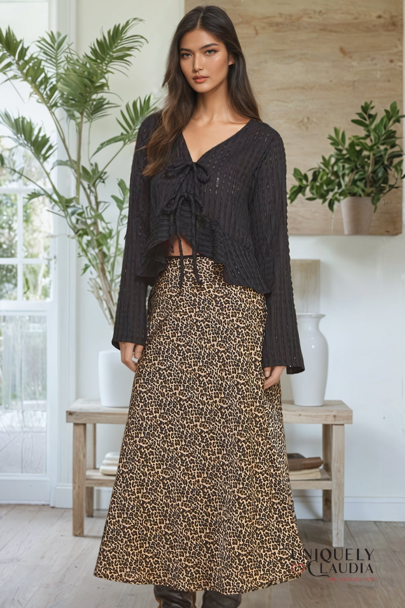 Layla Leopard Print Midi Skirt | Uniquely Claudia Boutique