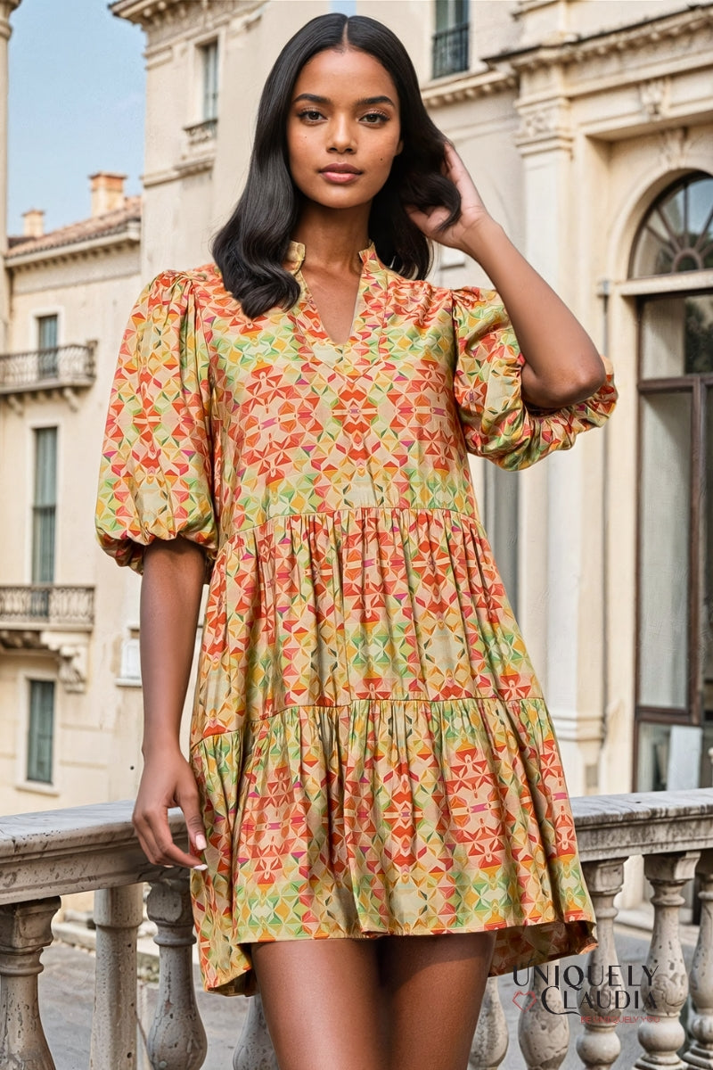 Lindsey Puff Sleeve Print Dress | Uniquely Claudia Boutique 