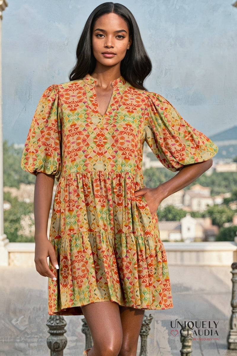 Lindsey Puff Sleeve Print Dress | Uniquely Claudia Boutique 