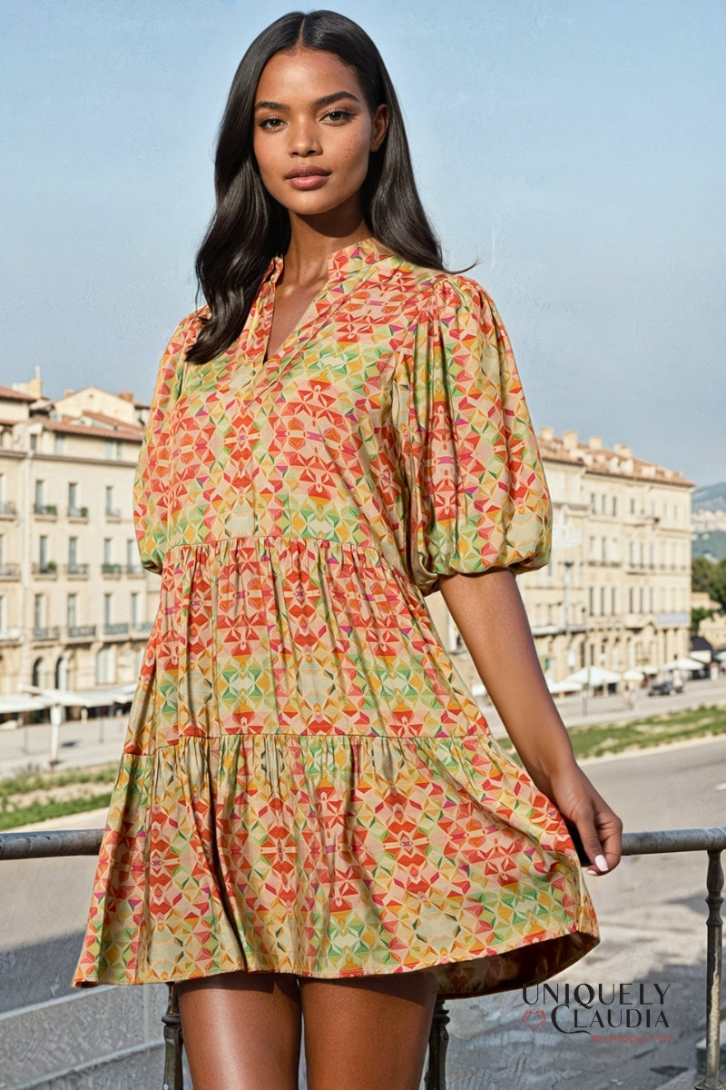 Lindsey Puff Sleeve Print Dress | Uniquely Claudia Boutique 