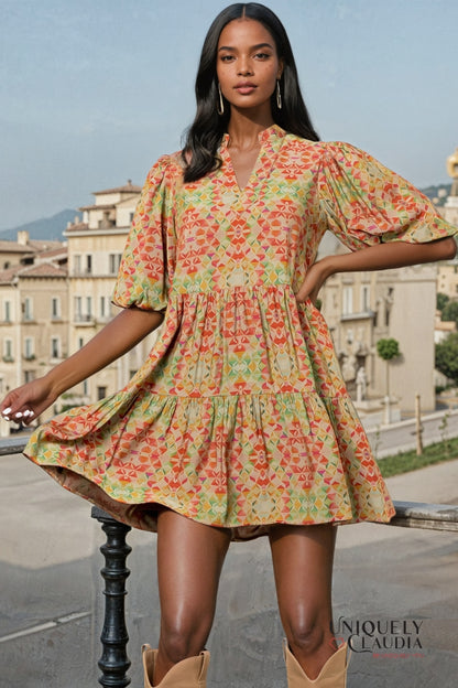 Lindsey Puff Sleeve Print Dress | Uniquely Claudia Boutique 