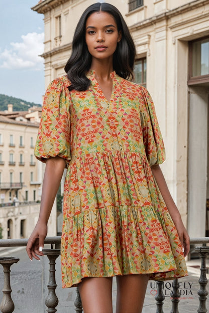 Lindsey Puff Sleeve Print Dress | Uniquely Claudia Boutique 