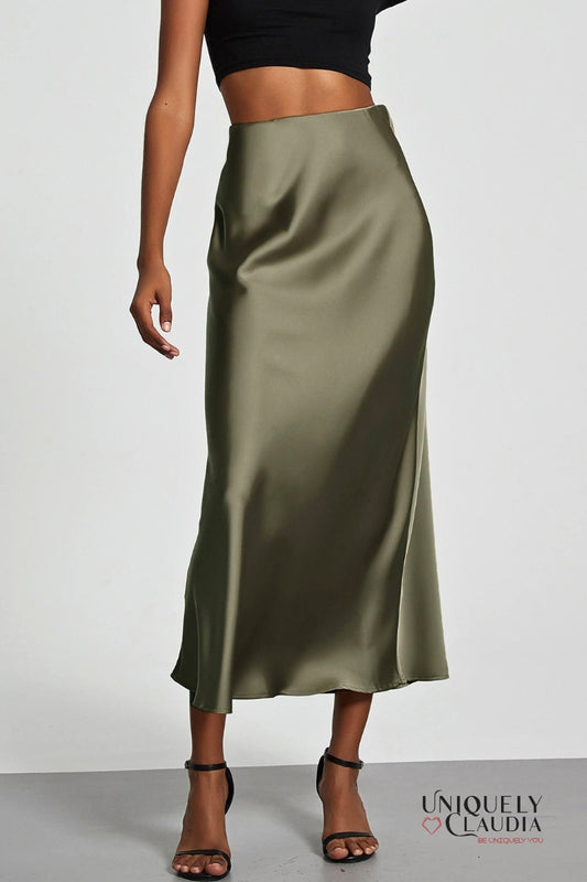 Lizzie Glossy Mid Length Skirt | Uniquely Claudia Boutique