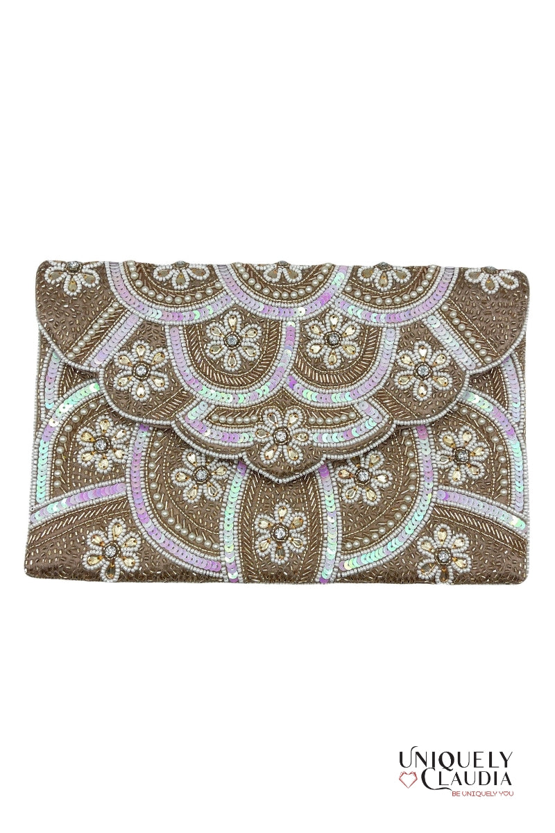 Luxe Bronze Beaded Satin Envelope Clutch | Uniquely Claudia Boutique