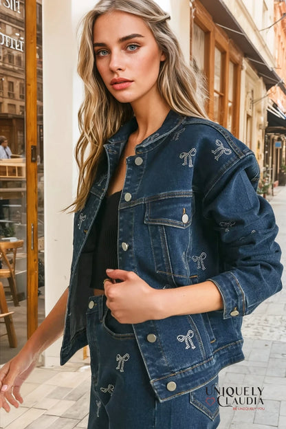 Margo Embellished Bow Denim Jacket