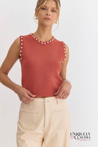 Meghan Pearl Embellished Sleeveless Top | Uniquely Claudia Boutique