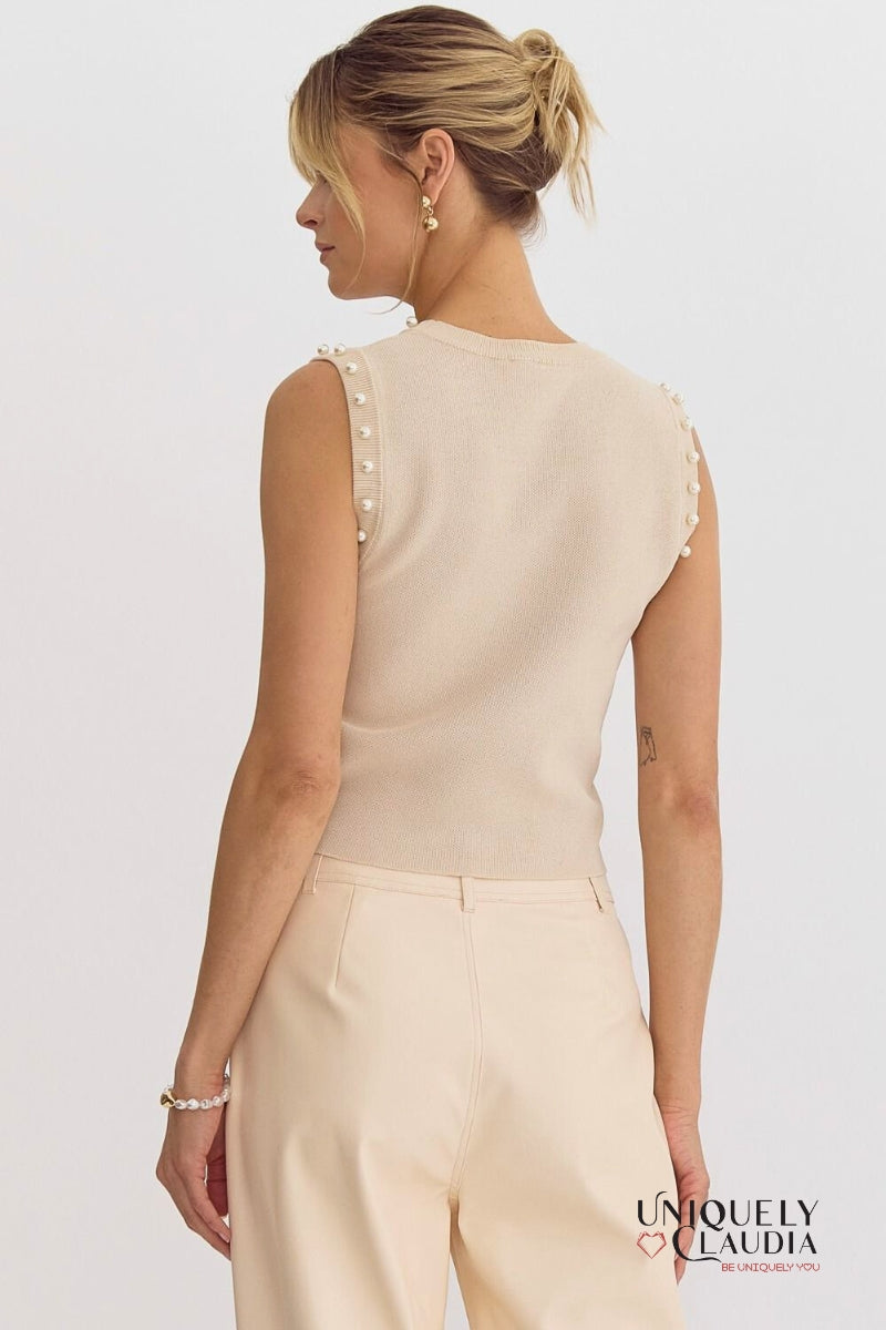 Meghan Pearl Embellished Sleeveless Top | Uniquely Claudia Boutique