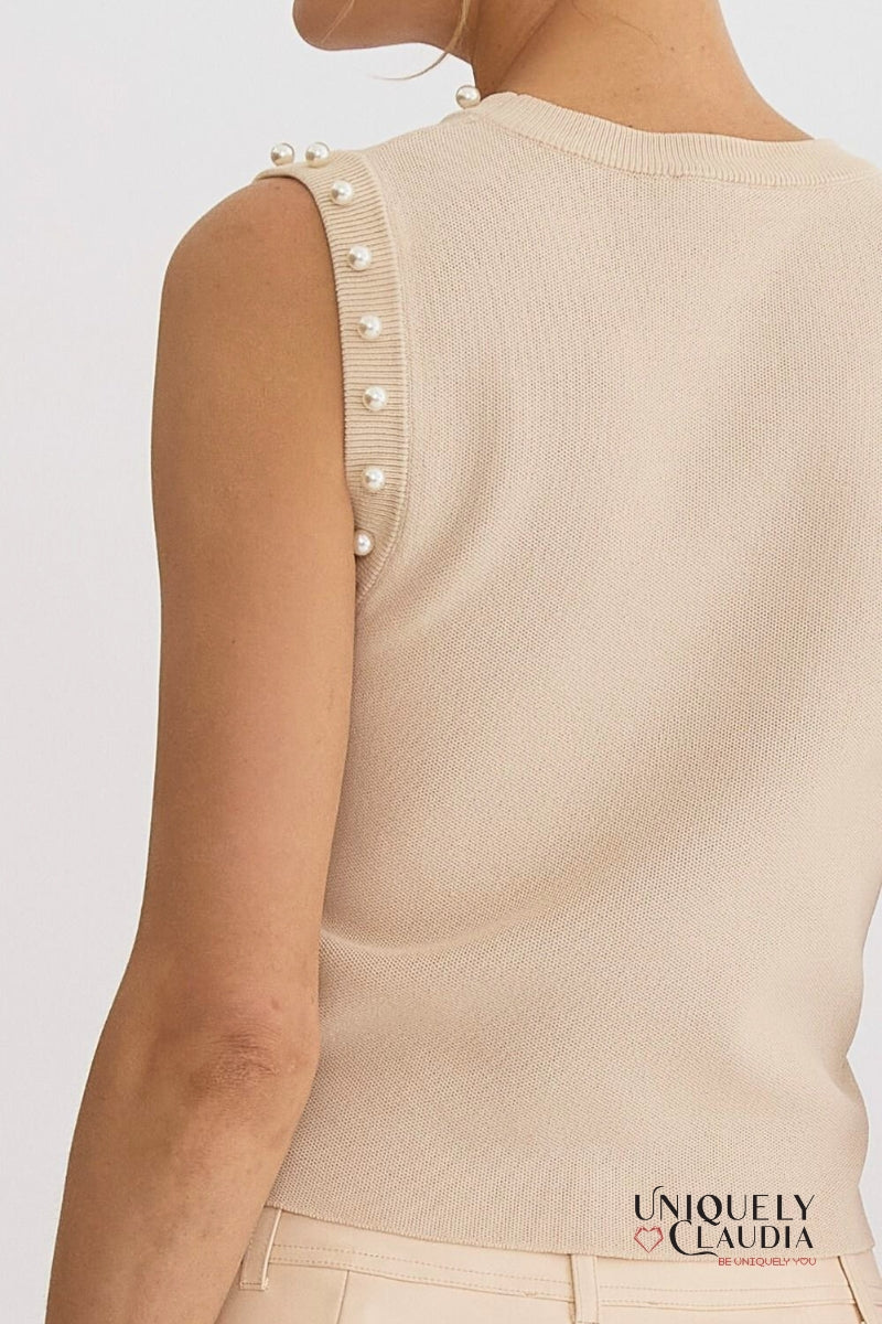 Meghan Pearl Embellished Sleeveless Top | Uniquely Claudia Boutique