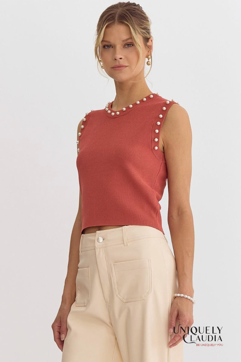 Meghan Pearl Embellished Sleeveless Top | Uniquely Claudia Boutique