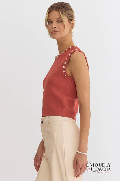 Meghan Pearl Embellished Sleeveless Top | Uniquely Claudia Boutique