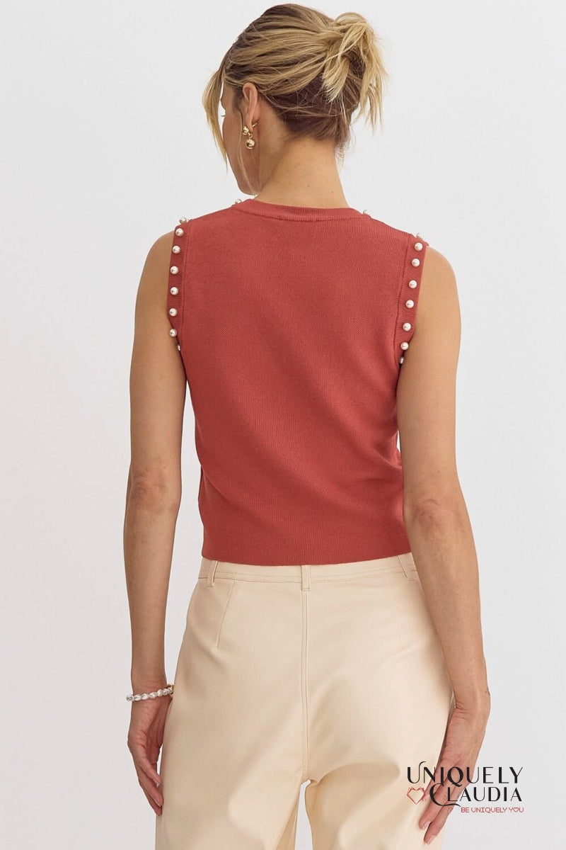 Meghan Pearl Embellished Sleeveless Top | Uniquely Claudia Boutique