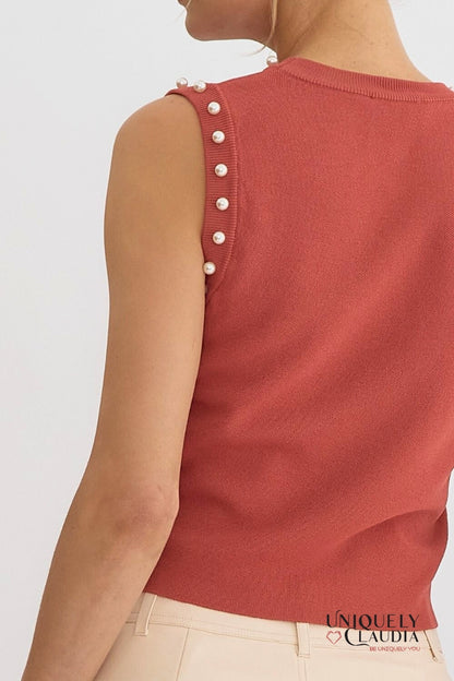 Meghan Pearl Embellished Sleeveless Top | Uniquely Claudia Boutique