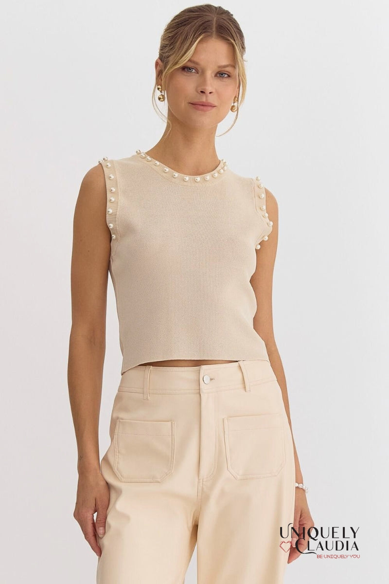 Meghan Pearl Embellished Sleeveless Top | Uniquely Claudia Boutique