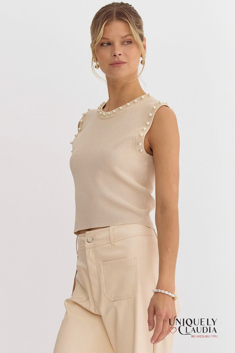 Meghan Pearl Embellished Sleeveless Top | Uniquely Claudia Boutique