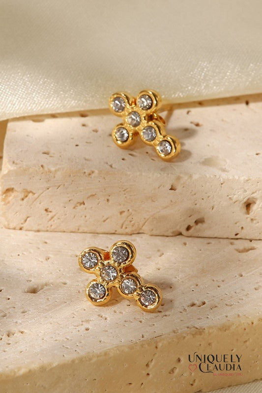 Mini Rhinestone Cross Stud Stainless Steel Earrings | Uniquely Claudia Boutique