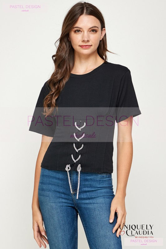 Pamela Embellished Corset Tee | Uniquely Claudia Boutique