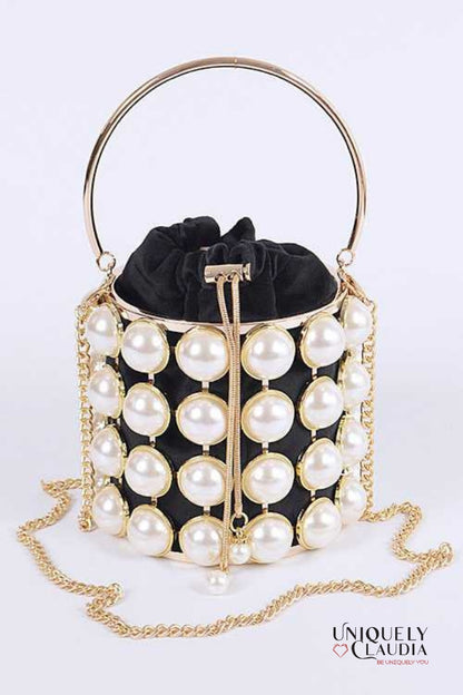 Pearl Accent Iconic Top Handle Clutch Bag