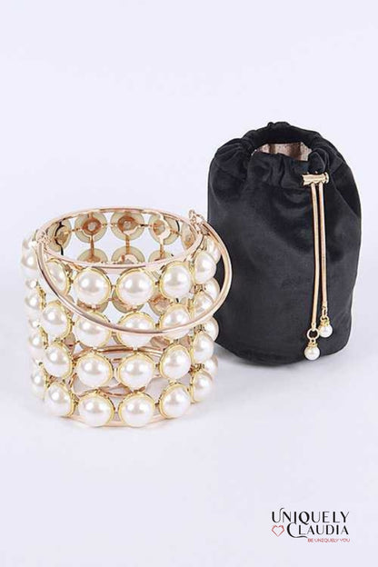 Pearl Accent Iconic Top Handle Clutch Bag