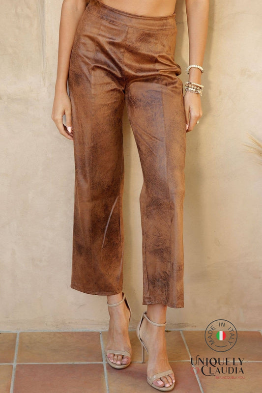 Rossana Faux Stonewash Suede Wide Leng Pants | Uniquely Claudia Boutique