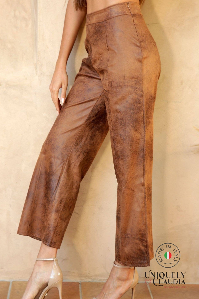 Rossana Faux Stonewash Suede Wide Leng Pants | Uniquely Claudia Boutique