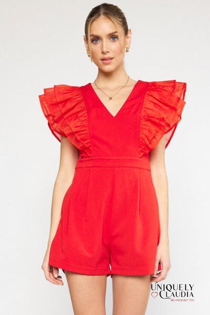 Ruby Ruffle Sleeves Romper | Uniquely Claudia Boutique