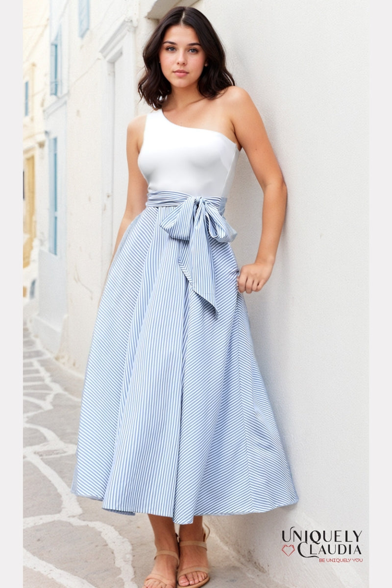 Sabrina Striped One-Shoulder Maxi Dress | Uniquely Claudia Boutique