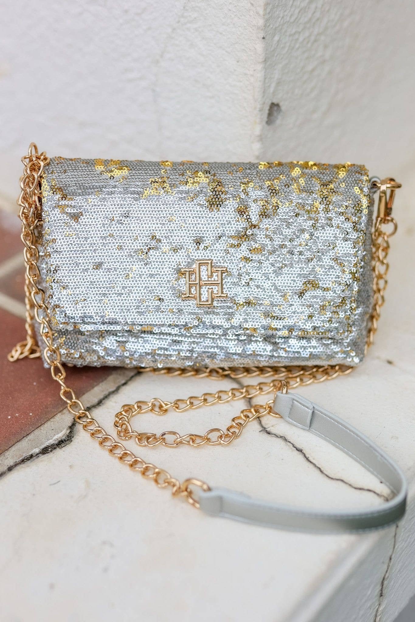 Shelby Silver and Gold Sequined Crossbody | Uniquely Claudia Boutique