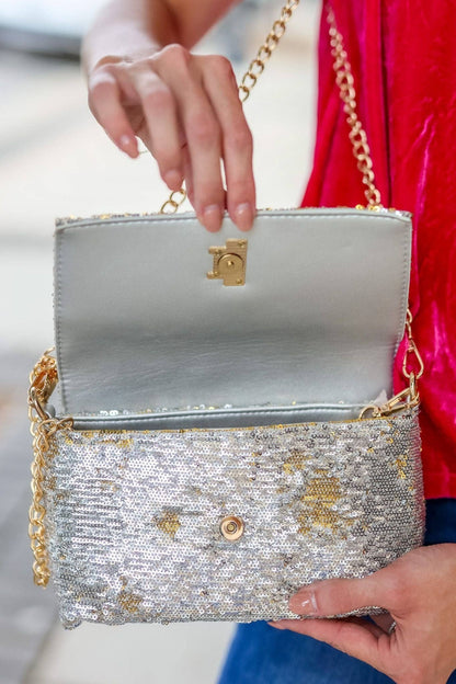 Shelby Silver and Gold Sequined Crossbody | Uniquely Claudia Boutique