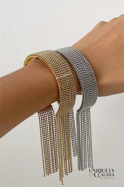 Stainless Steel Chain Tassel Cuff Bracelet | Uniquely Claudia Boutique