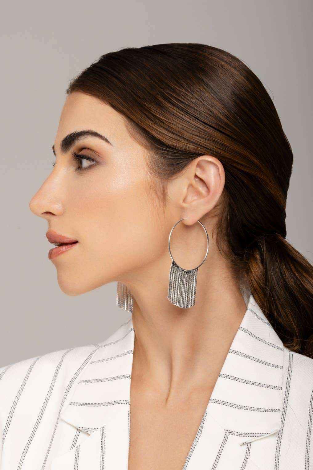 Tassel Fringe Silver Hoop Earrings | Uniquely Claudia Boutique