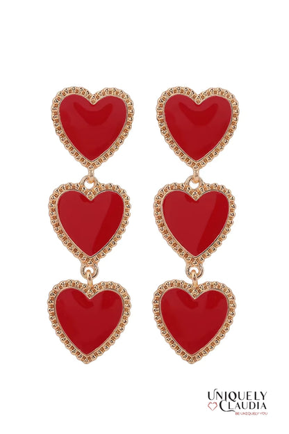 Three Hearts Enamel Earrings