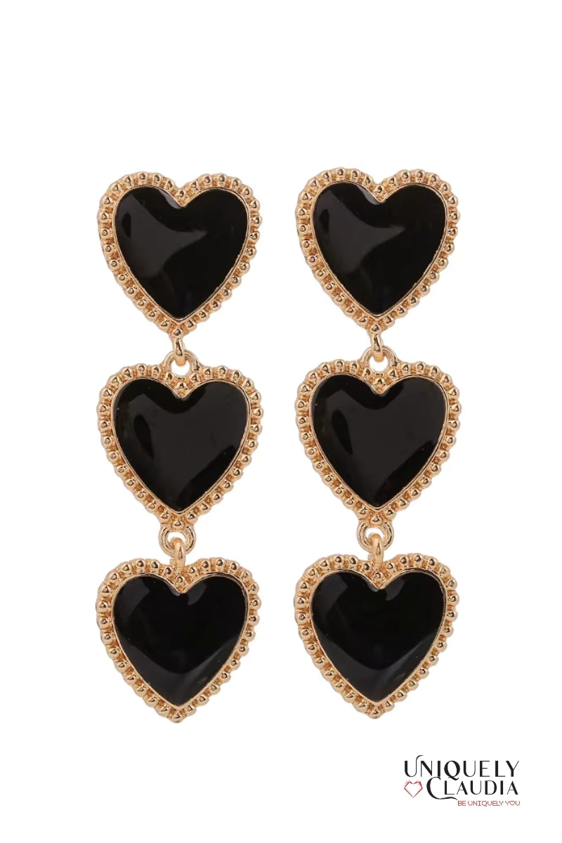 Three Hearts Enamel Earrings