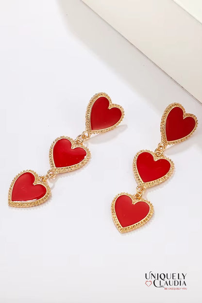 Three Hearts Enamel Earrings