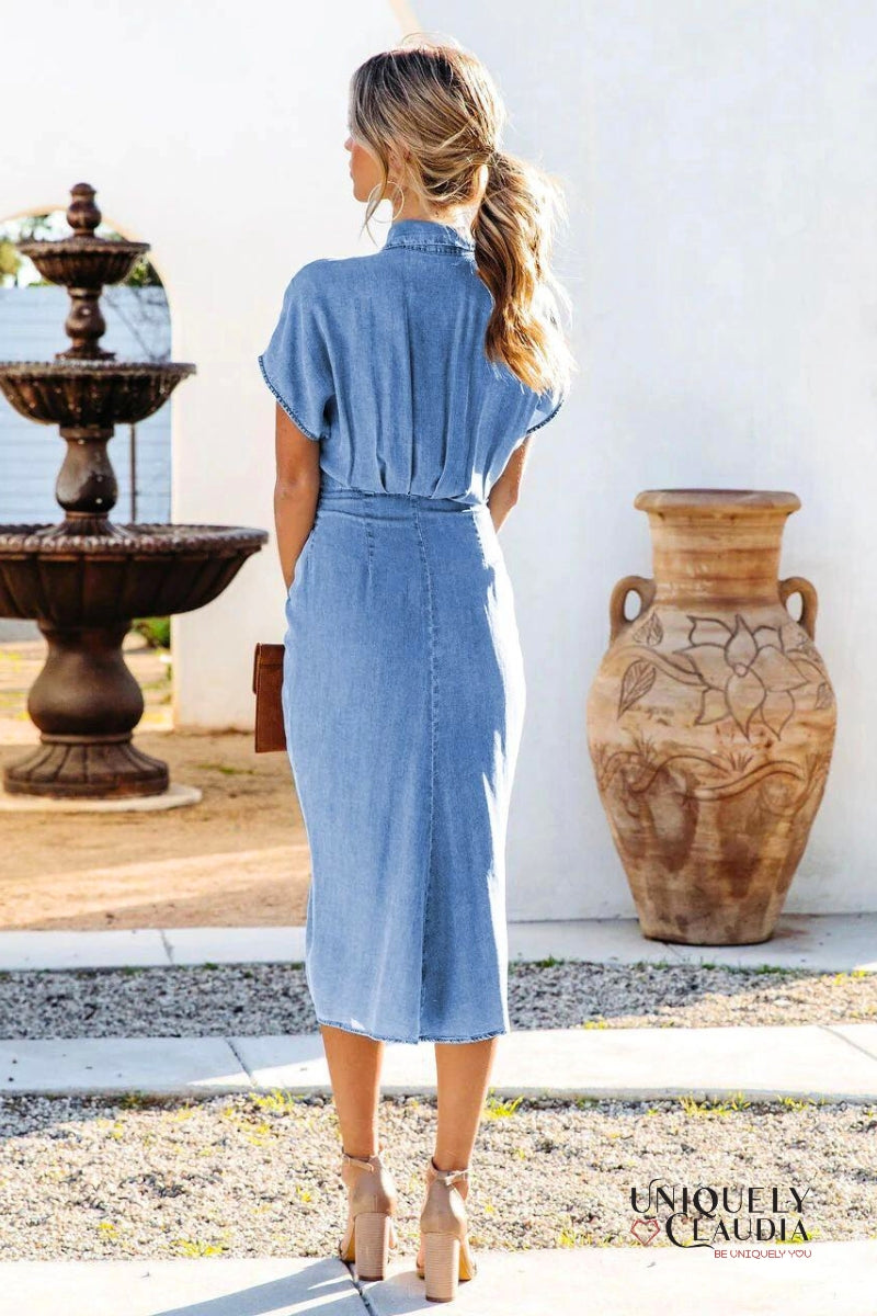 Tiana Short Sleeves Waist Tie Daily Midi Dress | Uniquely Claudia Boutique