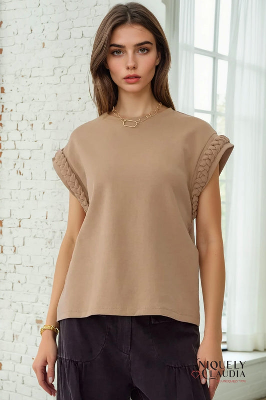 Vada Braided Detail Cap Sleeve Top