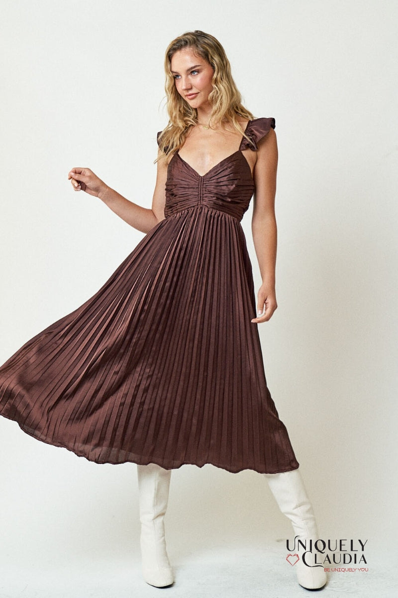 Ruffle pleated hotsell midi dress