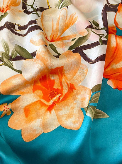 Buckle & Straps Floral Printed Vegan Silk Scarf