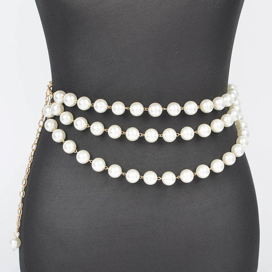 Multi Layered Pearl Gold Chain Belt