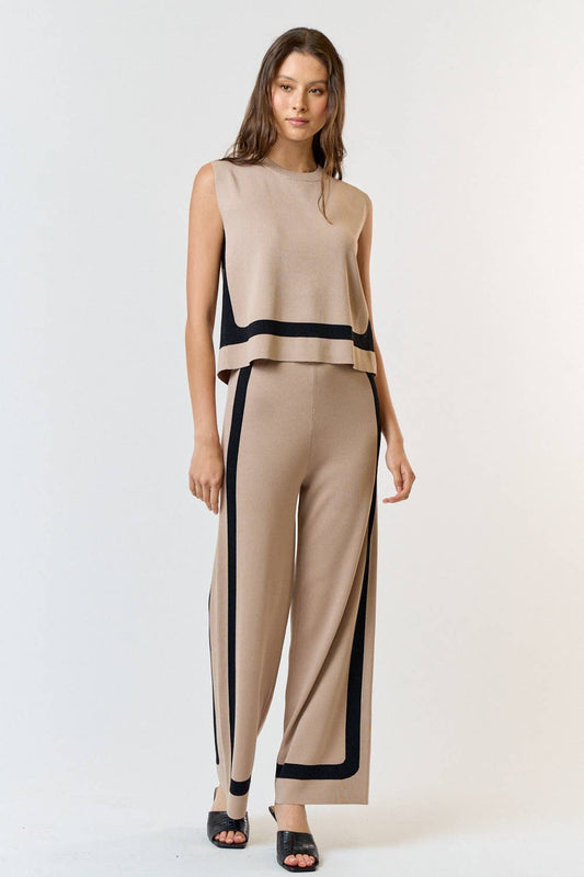 Luisa Back Tie Sleeveless Knit Top & Wide Leg Pant Set | Uniquely Claudia Boutique 