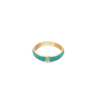 Enamel Ring Band With Single CZ Rhinestone