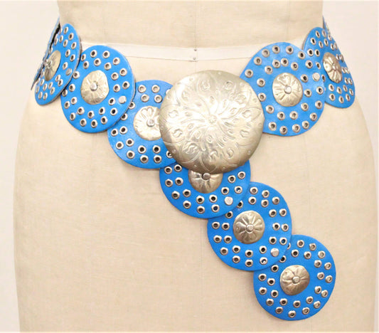 Medallion Metallic Turquoise Leather Belt