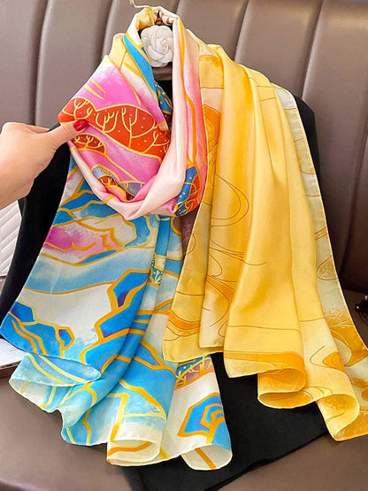 Oriental Landscape Printed Vegan Silk Scarf