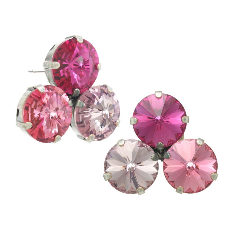 TOVA Reya Pink Mix Three Stone Earrings