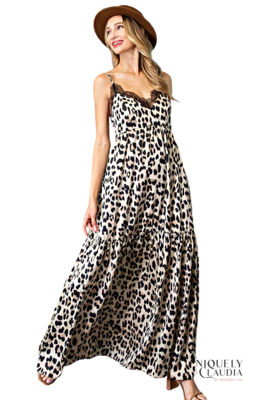 Carmen Animal Print Lace V-Neck Maxi Dress | Uniquely Claudia