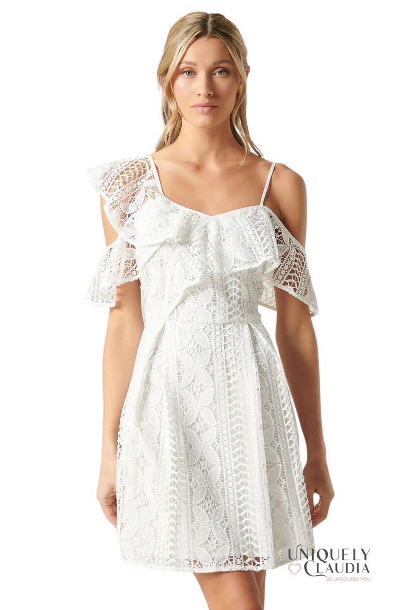 Christen Asymmetrical One-Shoulder White Lace Dress| Uniquely Claudia