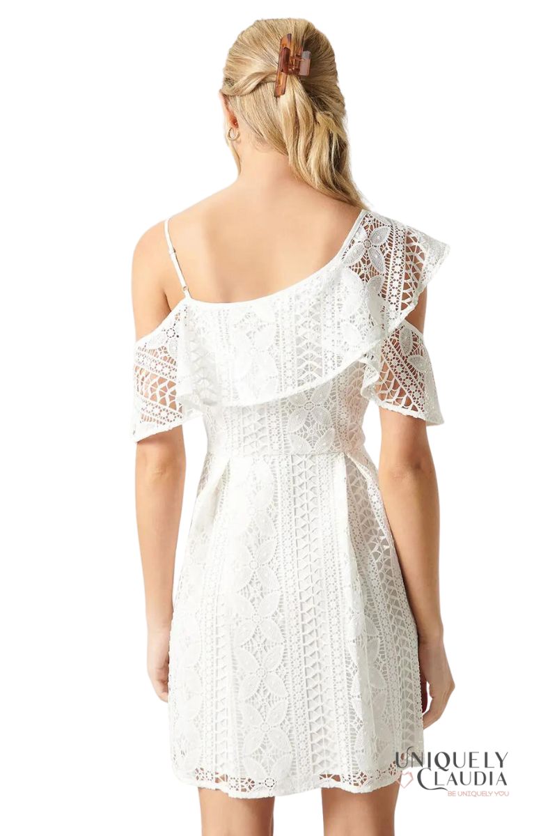 Christen Asymmetrical One-Shoulder White Lace Dress | Uniquely Claudia