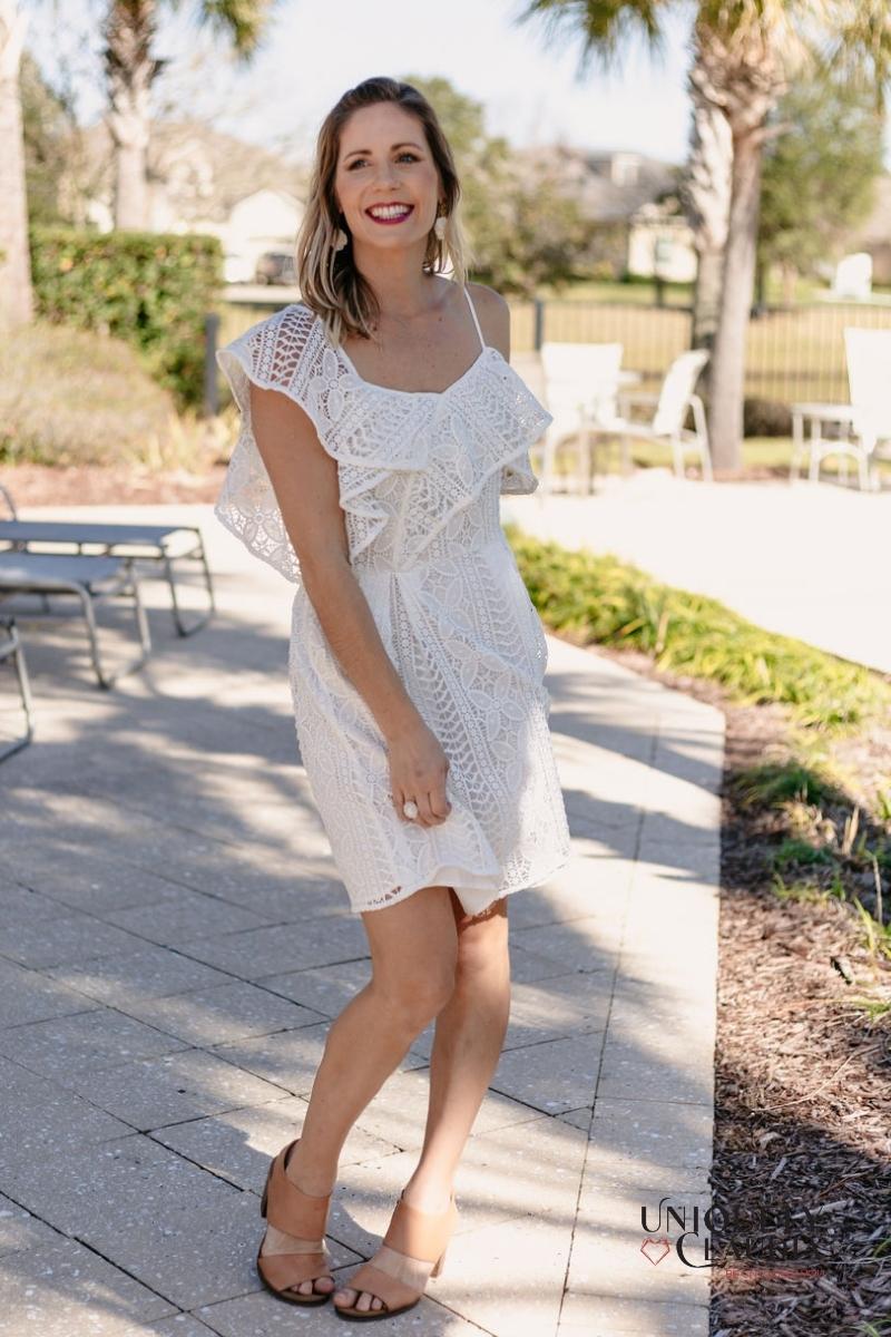 Women's Summer Dress | Christen Asymmetrical One-Shoulder White Lace Dress | Uniquely Claudia