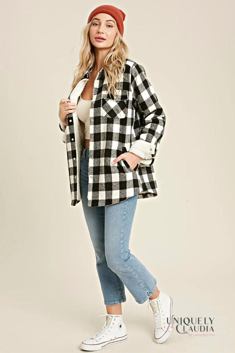 Cristal Plaid Sherpa Lined Shacket | UNIQUELY CLAUDIA Boutique