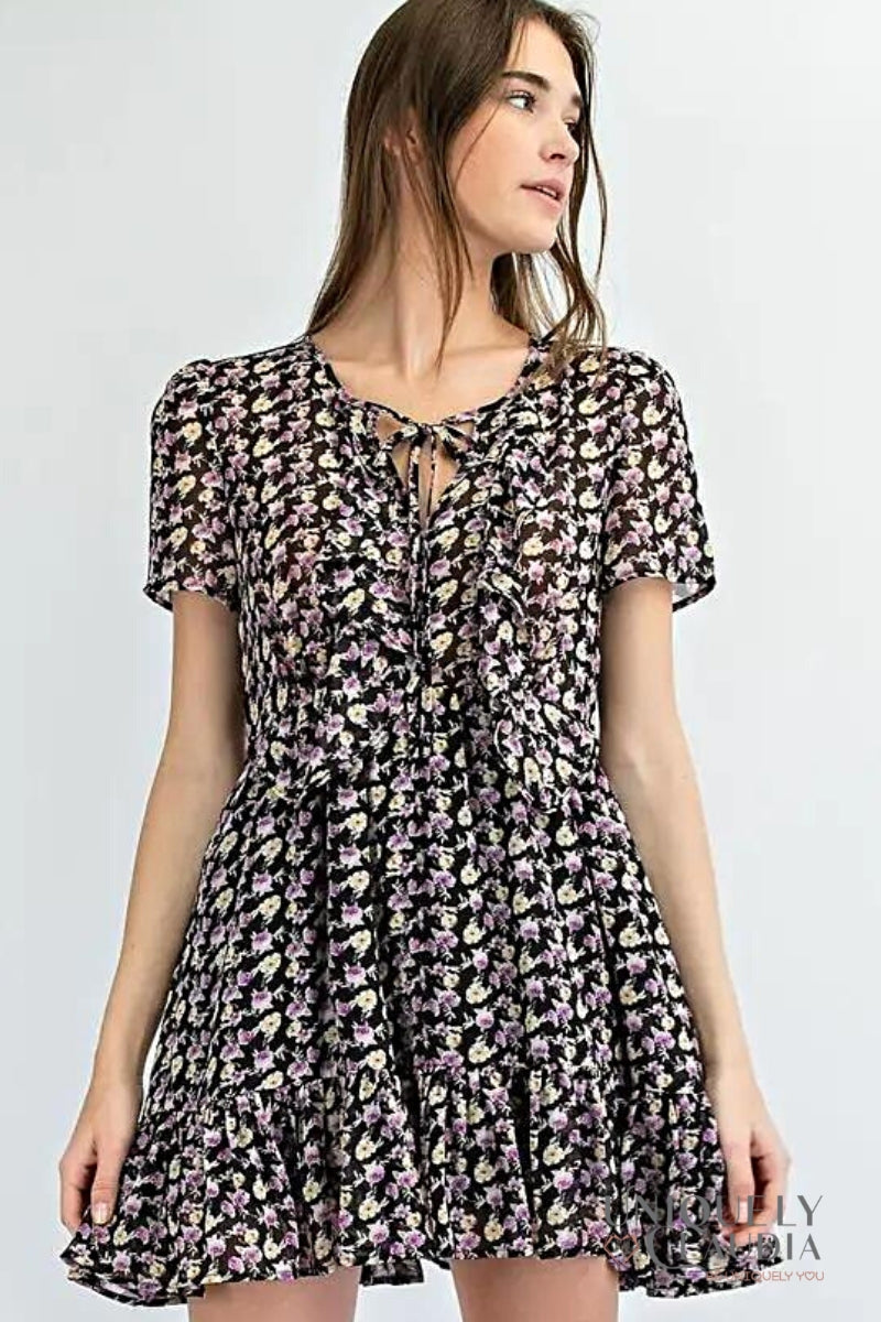 Women's Dresses | Jennie Floral Baby Doll Ruffle Mini Dress | Uniquely Claudia Boutique